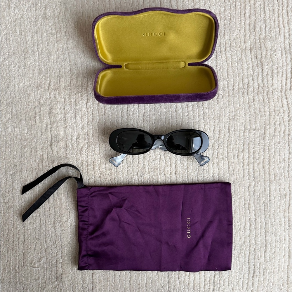 Gucci Black Oval Sunglasses with Purple Case and Pouch